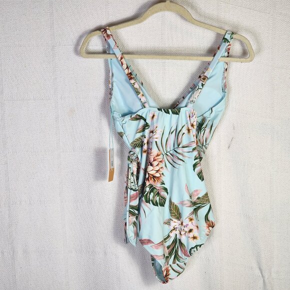 Kona Sol Sea Blue Pink Floral Lined High Coverage One Piece Bathing Suit SM 4-6 - Picture 8 of 16
